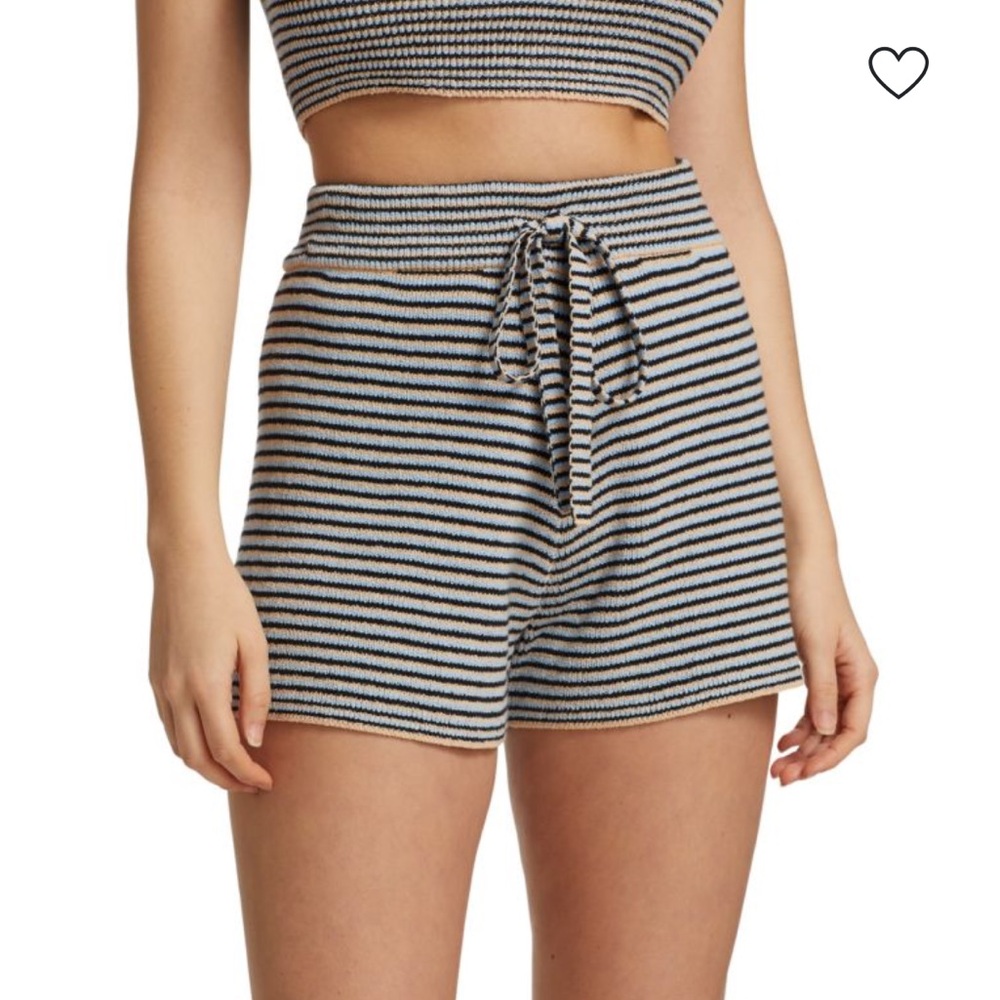 A.L.C. Billie Striped Ribbed Knit Shorts Black Blue Size M